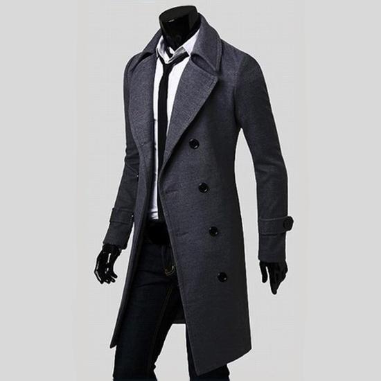 

Men Windbreaker Autumn Winter Men S Woolen Long Coat Male Trench Coat XXXL сірий