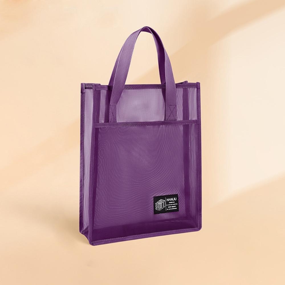 

Однотонные сетчатые сумки, легкие многоразовые студенческие сумки для книг, переносные сумки-тоут, школьные принадлежности фиолетовый