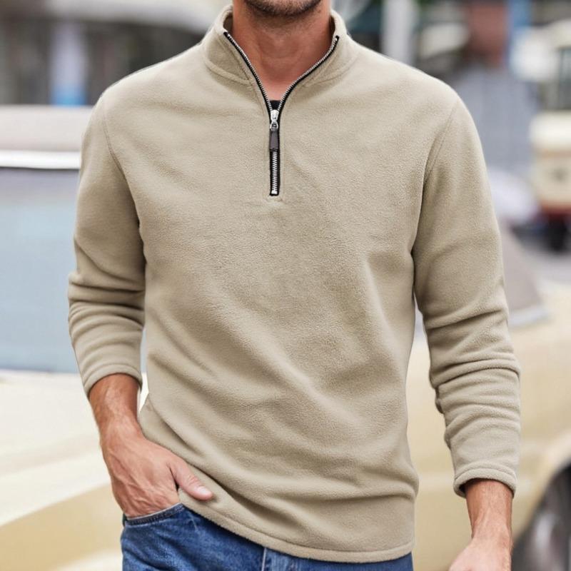 2025 New Autumn and Winter Men's Sweatshirt Stand Collar Zipper Solid Color Long-sleeved Top Jacket