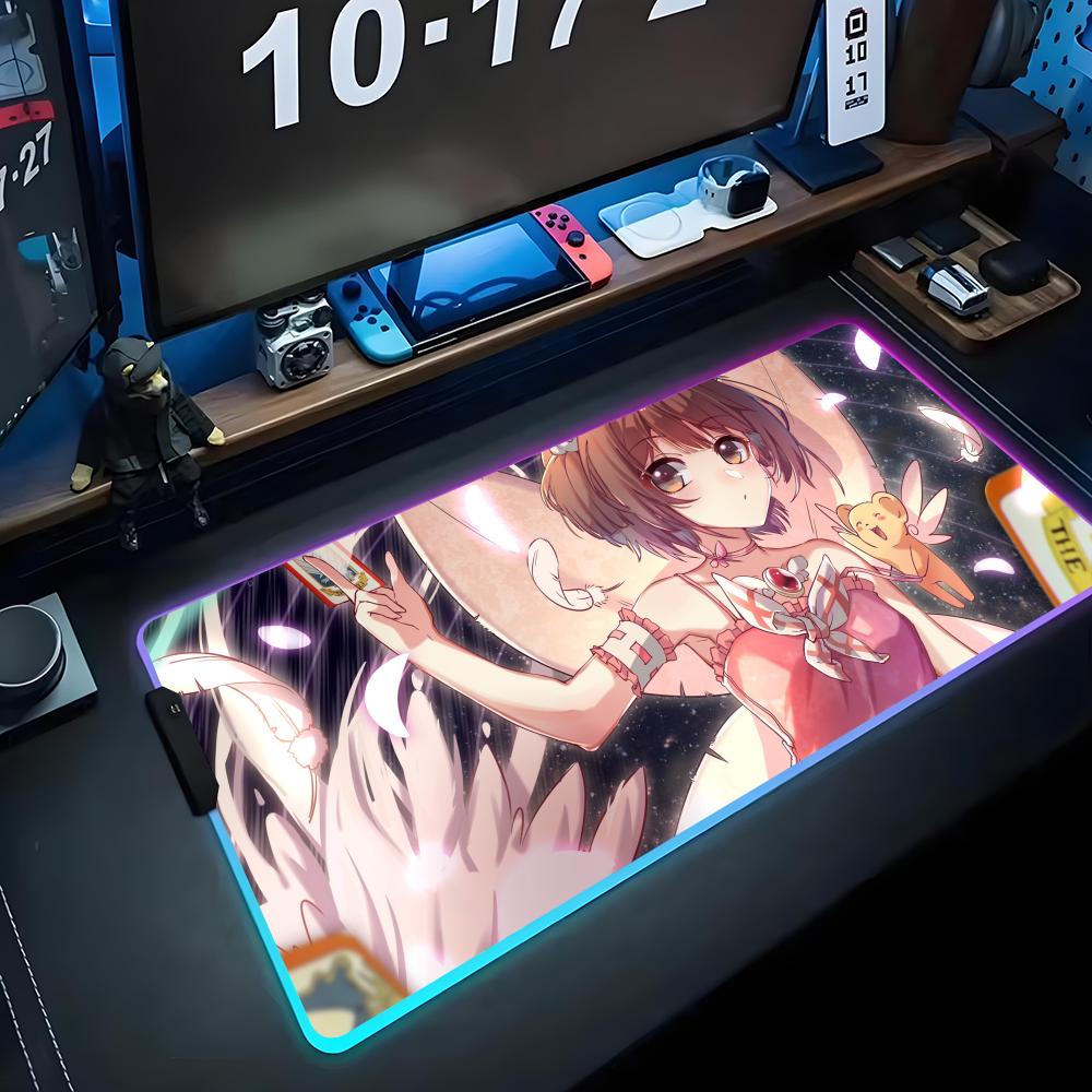 sakura card Mouse Pad RGB Gaming Mousepad Big LED Pad PC Desk Mat Luminous Mouse Pad Large Keyboard Mats Table Rug With Backlit