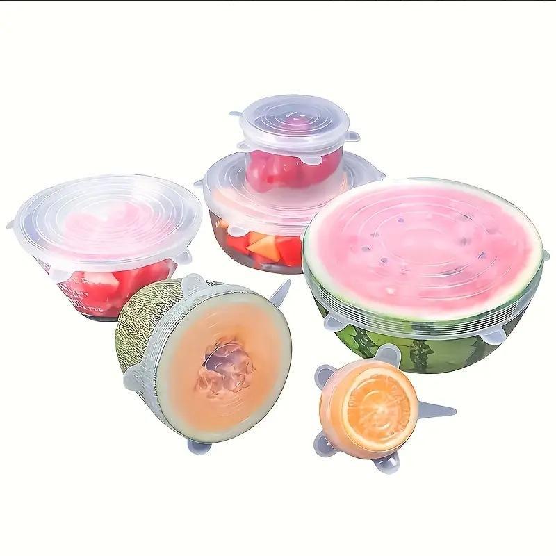 6Pcs BPA Free Reusable Silicone Preservation Covers Airtight Stretch Universal Lids for Leftover Food Storage