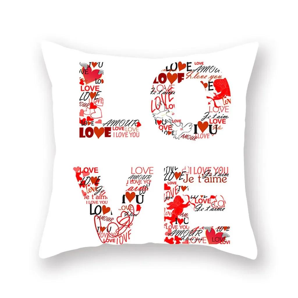 Red Black Series Heart Love Papa Pattern Print Soft Square Pillowslip Polyester Cushion Cover Pillowcase Living Room Home Decor