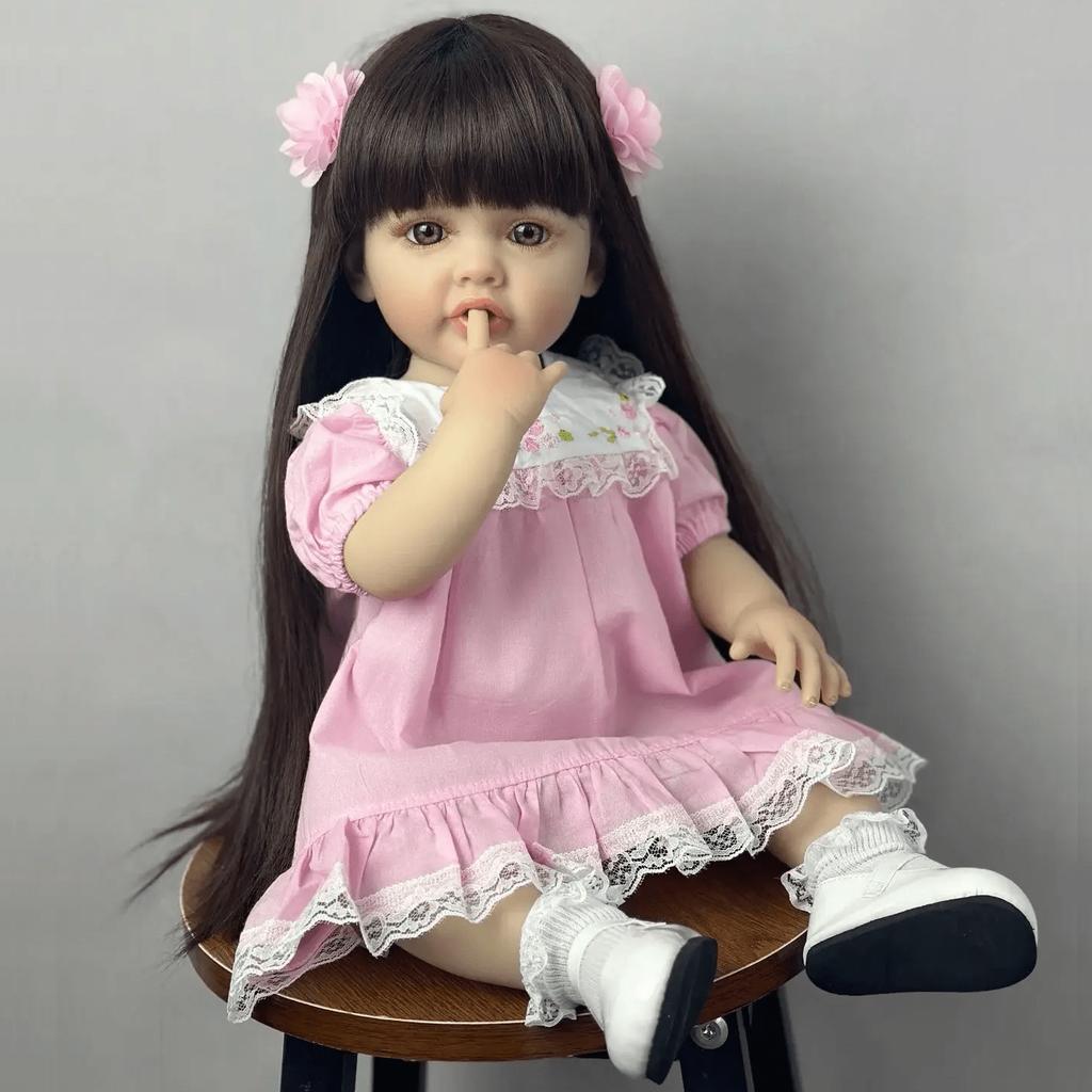 BZDOLL 55 CM Full Soft Vinyl Reborn Baby Girl Doll Lifelike 22 Inch Realistic Princess Toddler Newborn Bebe Art Christmas Gift for Child