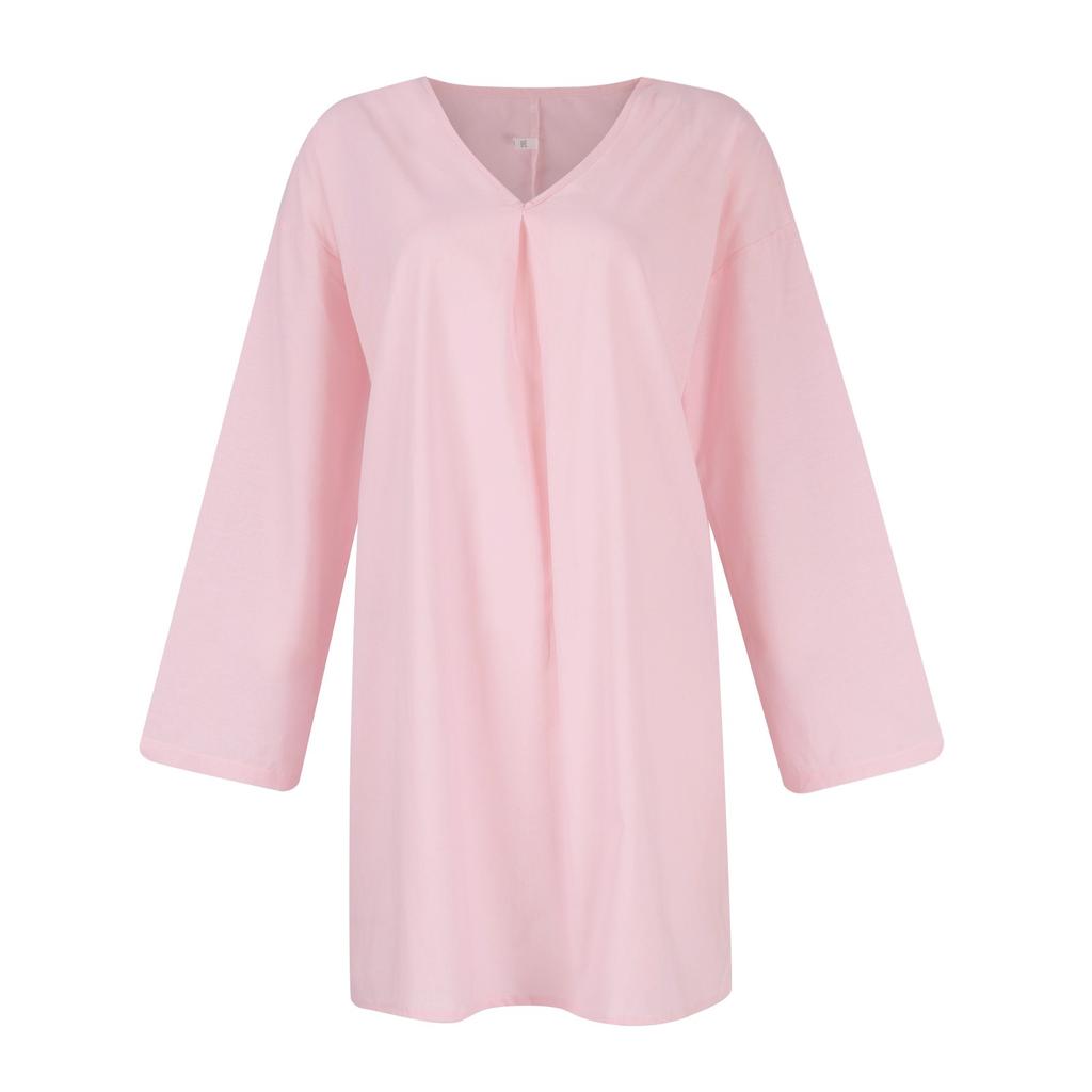 Women's V-neck Three Quarter Sleeve Pocket Cotton Linen Color Casual Dress
