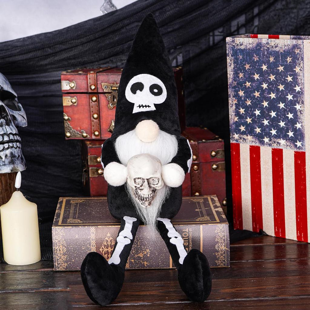 Halloween Dwarf Doll Holding A Skulls, Holiday Decoration Props, Horror Long-legged Doll