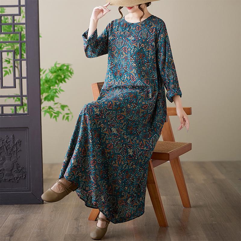 

Plus Size Cotton & Linen Round Neck Long Sleeve Holiday Dress XL Plus Size