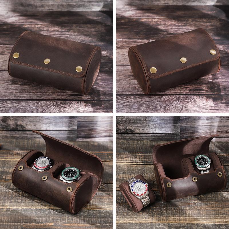 Retro Crazy Horse Leather Watch Box: Portable Travel Storage for Couples