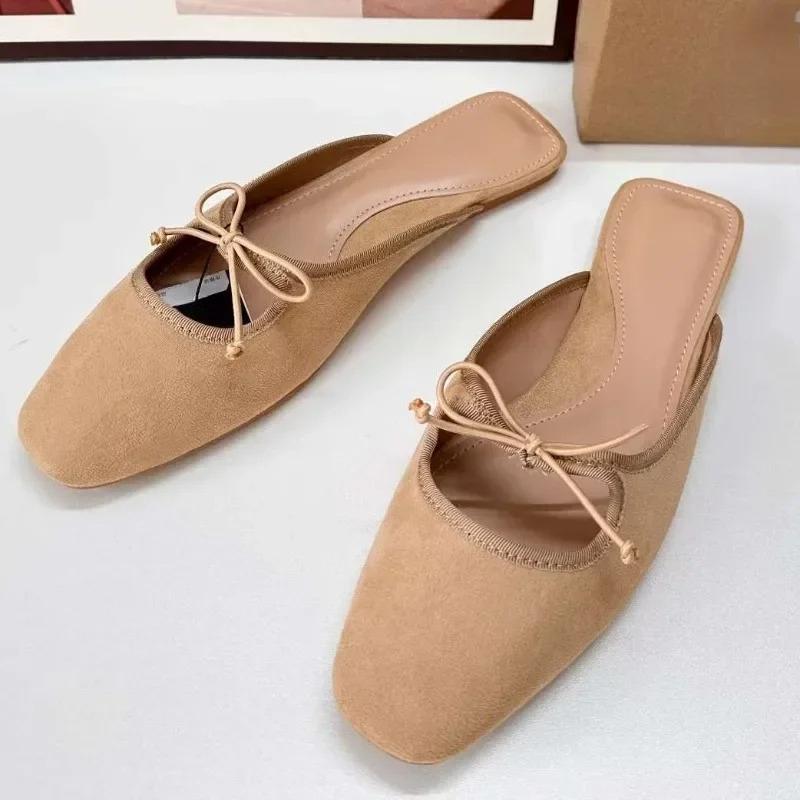 Fashion 2025 Summer Women Mules Shoes Brand Designer Butterfly-knot Comfort Casual Slip on Light Large Size Shallow Ladies Flat Sandals