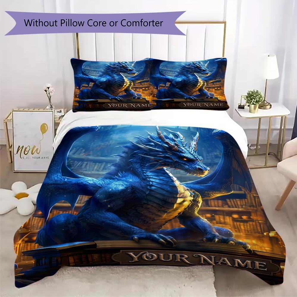 Custom Name Dragons Fiery Majesty Bedding,Quilt Set Quilt Cover Pillowcase Home Birthday Gift(1 * duvet cover + 2 * pillowcase, without core)_lx