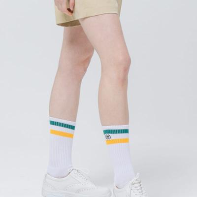 DOYOUKNOWMC ALL SEASON Sports Green Stripe Cotton Spandex Cushion Half Socks