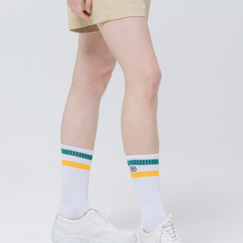 

DOYOUKNOWMC ALL SEASON Sports Green Stripe Cotton Spandex Cushion Half Socks green