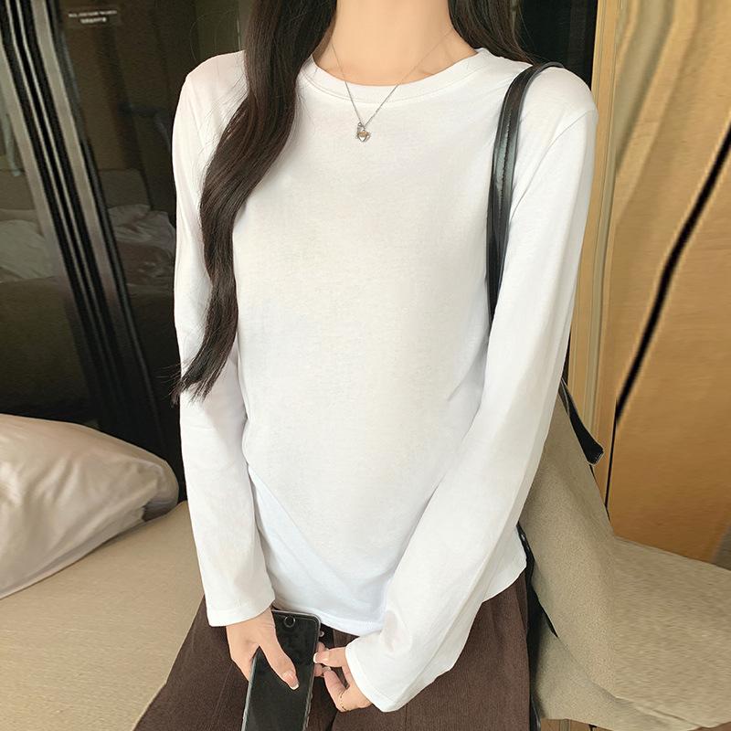 K2718 Women S Loose Fit Round Neck Long Sleeve Cotton T Shirt Basic Top