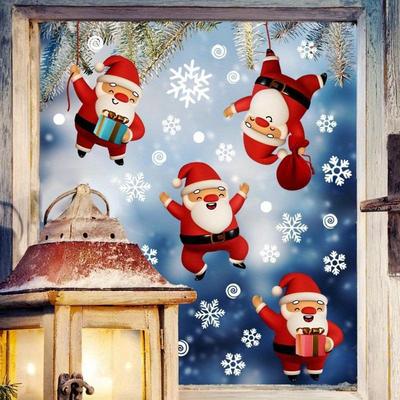 1 ks Nové Samolepky Sněhová vločka Santa Claus Vánoční Tapeta Obývací pokoj Okno Dekorace Lednička Samolepka na zeď Samolepicí Nástěnná dekorace