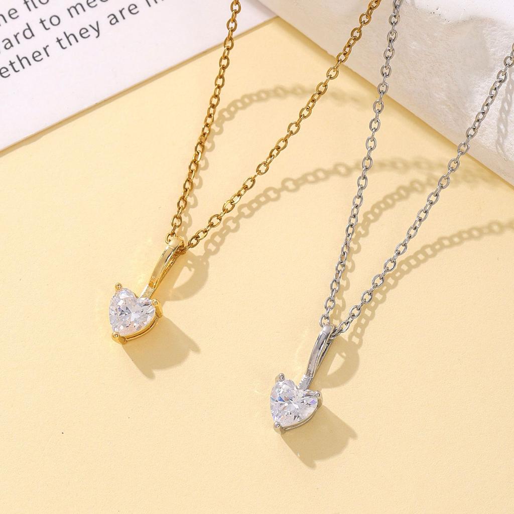 Copper Real Gold Plated Love Heart Zircon Pendant Necklace Women Classic Sweet Light Luxury High-end Temperament Collarbone Chain Jewelry Gift