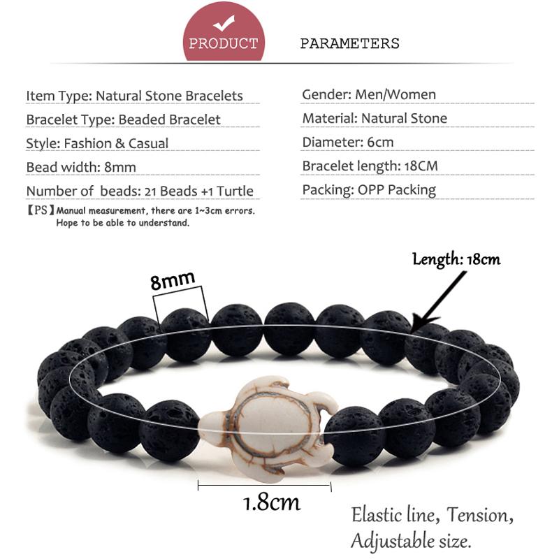 Bracciale con Perline Tartaruga Marina Estiva per Uomo Charms Braccialetti con Pietre Naturali Lava Nera Elastici Gioielli Boho da Donna Regali