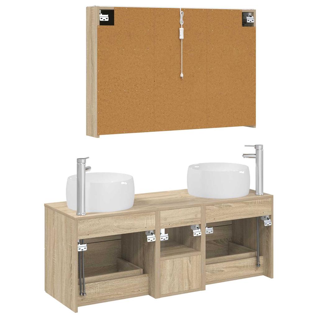 Bathroom Furniture Set 4 Pcs Sonoma Oak Engineered Wood and Glass
