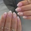 1 Set Unghii Lipiciabile Strălucitoare Unghii False Mov Deschis French Model Floral Pătat Formă Ovală Scurtă Aspect Elegant