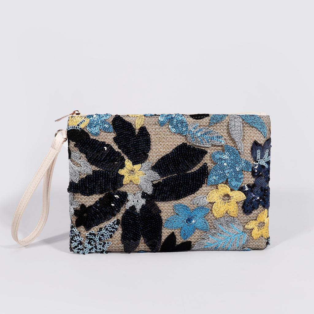 High-end Sequined Woven Dinner Bag New Embroidery Clutch Bag Summer Niche Straw Woven Bag Fashion Women's Envelope Bag