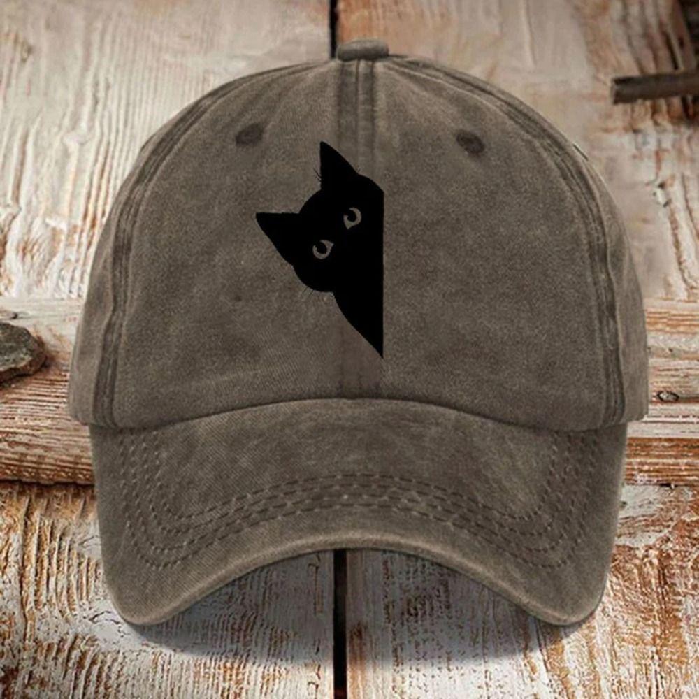 Fun Little Black Cat Printed Visor Baseball Cap For Man Women Hiking Fishing Vacation