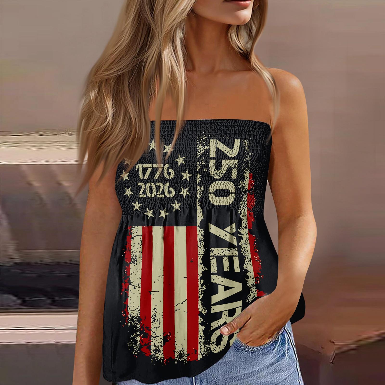 

Womens Spring Tops Strapless 250 Years Print Summer Shirts for Women Casual Tank Womens Summer Shirts 2026 Style L чёрный