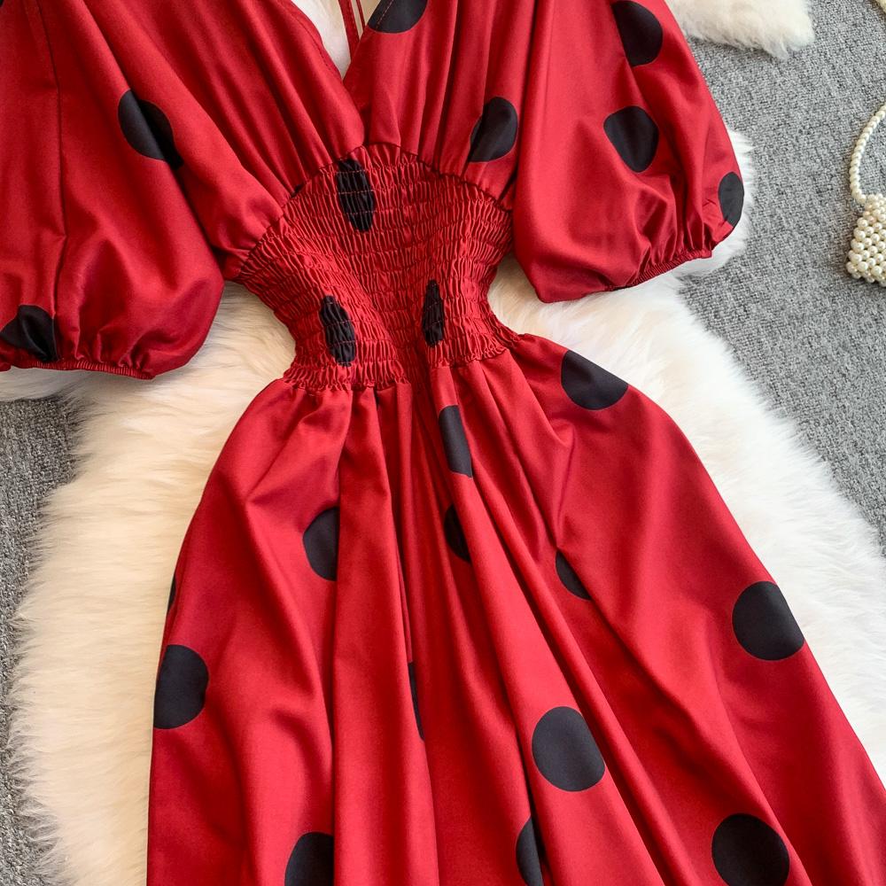 Damen Punkte Puffärmel Slim Bodysuit Schicke Mode Elastische Bodycon Jumpsuits Elegante Gothic Overalls