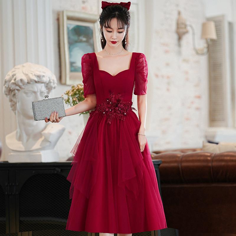 Princess on the run toasts bride 1011 new summer wedding engagement red temperament dress slim and thin woman