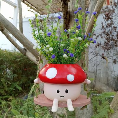 Asılı Saksı İç Mekan Dış Mekan Dekoratif Salıncak Saksı Sevimli Çizgi Film Mantar Şeklinde Vazo Süs