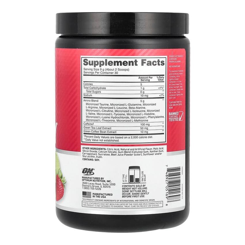 Незаменимые аминокислоты Клубника и Лайм (270 г), Essential Amin.O. Energy Strawberry Lime,  Optimum Nutrition