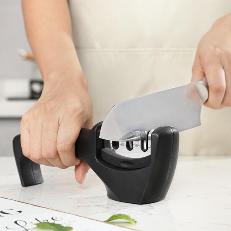 1 stück Schwarz 3 Stufen Typ Schnellschärfwerkzeug Messerschärfer Handheld Multifunktion Mit Rutschfester Basis Küchenmesser