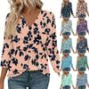 3/4 Length Sleeve Womens Tops V Neck Casual Tunic Tops Basic Shirts Loose Fit Blouse