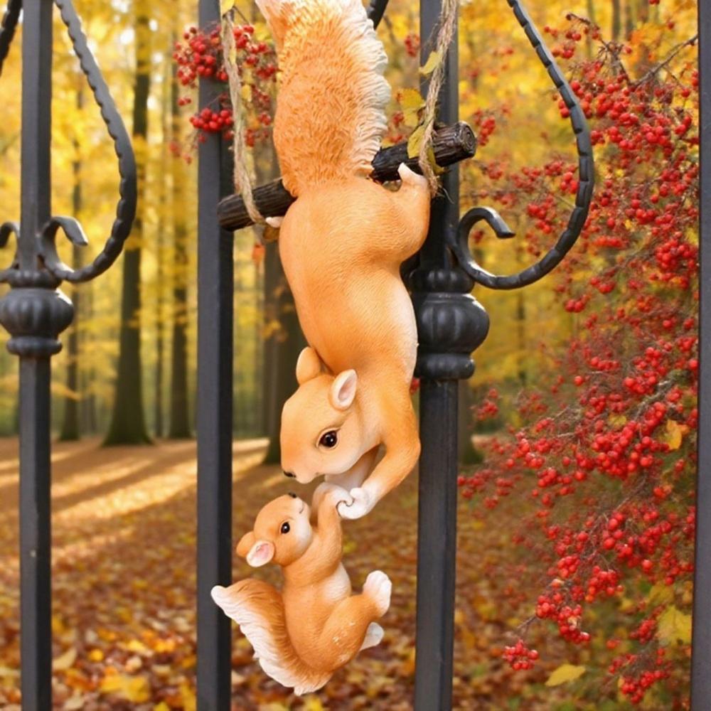 Resin Simulation Animal Figurine - Cute Mother and Son Squirrel Hanging Decoration, Climbing Rope Squirrel Flower Pot Pendant
