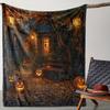 Gothic Pumpkin Forest Scene Flannel Throw Blanket Soft Fuzzy Bed Sofa Cover, Decorative Autumnal Aesthetic Warm Plush Rug for Home Decor Gift