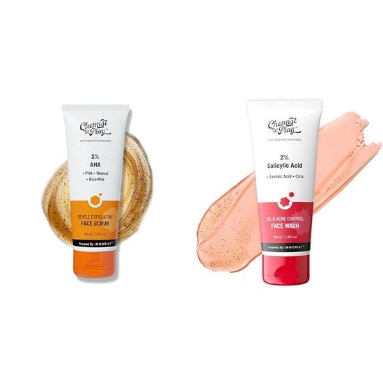 Chemist At Play Jemný exfoliační pleťový peeling s kyselinou mandlovou | 100 ml + 2% kyselina salicylová Pleťový mycí gel proti akné pro mastnou pleť | 100 ml
