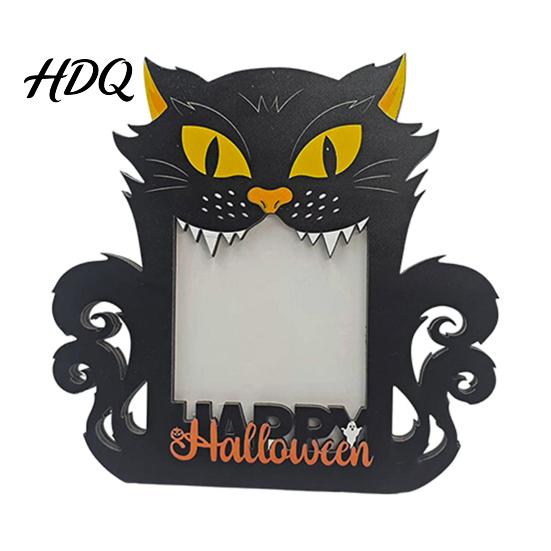 Halloween Bilderrahmen Holz Foto Rahmen Kürbis Geist Katze Ausschnitt Einweihungsgeschenk für Freunde Halter Beidseitig Feiertags Tischdeko