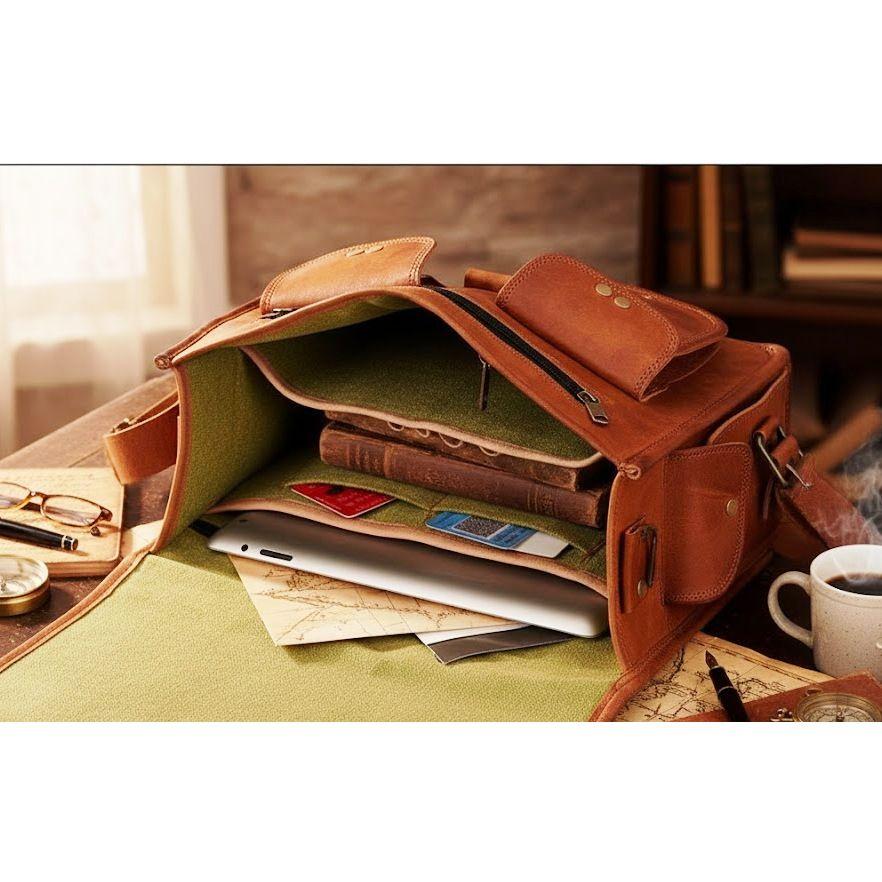 Herren Echtes Vintage Handdecore Leder Messenger Schulter Laptop Tasche Aktentasche