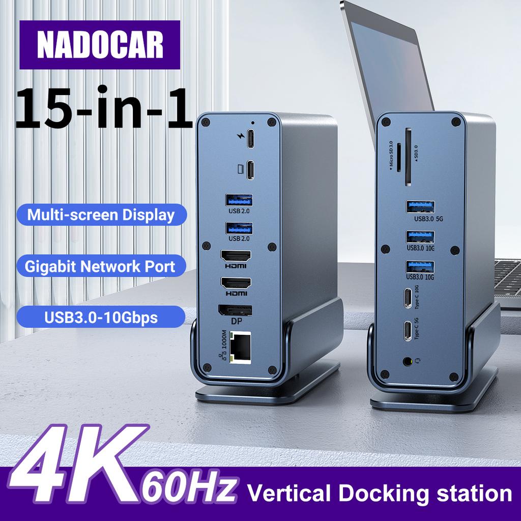 15 in 1 USB C Docking Station Type C Hub with Dual 4K60Hz HDTV PD 100W USB 20 30 SD TF RJ45 Ethernet 35mm Audio VGA for Laptop