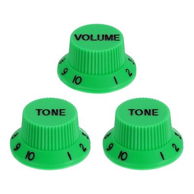 Uxcell Metric Top Hat Bell Knob 1 Volume 2 Tone Control Guitar Knob for Electric Split Shaft Green Black 3-Piece Set, Guitar, Bass, Pot, &