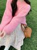 Korean Style Pink Round Neck Long Sleeve Knit Sweater for Women - Autumn/Winter Loose Warm Top