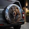 1pc, Fierce Brown Bear Charge Pattern Car Tire Cover, Stylish Universal Wheel Hub Protector, Spare Tire Protection, Showcasing Wild Charm, Perfect Fit