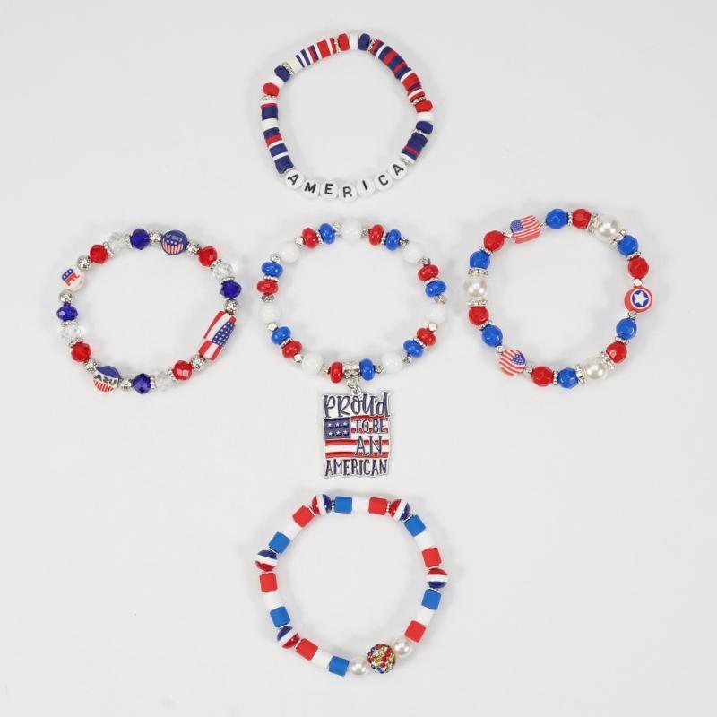 Artificial Crystal Bracelet Elastic Bracelet Independence Day Handmade Bracelet Stackable Bracelets for Adding Charm