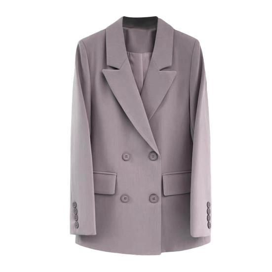 Kadın Takım Elbise Ceket Yaka Uzun Kollu Çift Düğmeli Kapaklı Cepli Takım Ceket Düz Renk Bol Kesim Günlük İş Dış Giyim