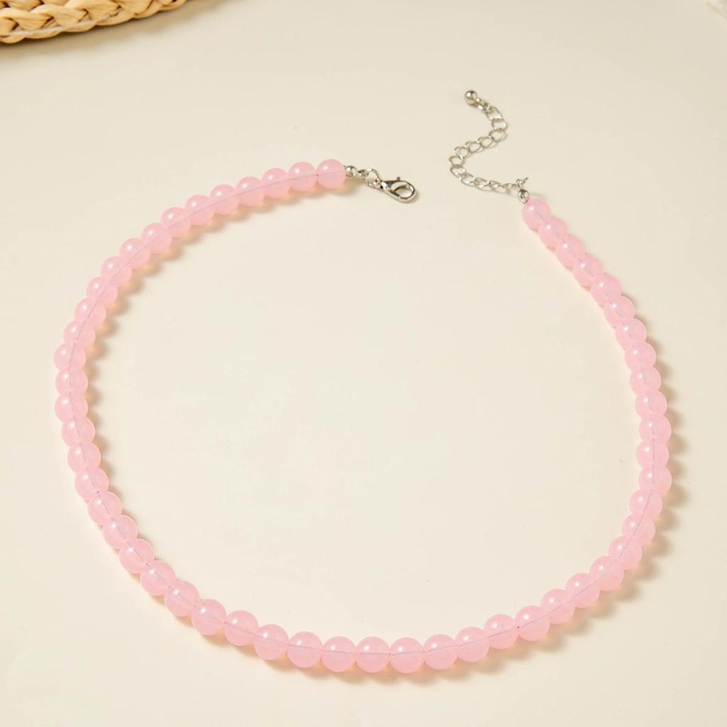 Cross Border Summer Fresh Colorful Bead Necklace for Women's Seaside Vacation Fashion Dopamine Transparent Bead Matching Necklace