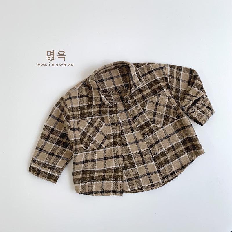 Vintage Plaid Long Sleeve Shirt Casual Boys Kids Top Outerwear Children Clothing