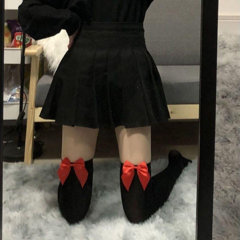 Japanese Bow Knee Socks Socks Jk Velvet Sexy High Tube Socks Stockings Black And White Medium Thick College Style