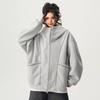 Unisex Oversized Gray Hooded Zip-Up Sweatshirt Loose Fit Streetwear Casual Long Sleeve Pullover Fall