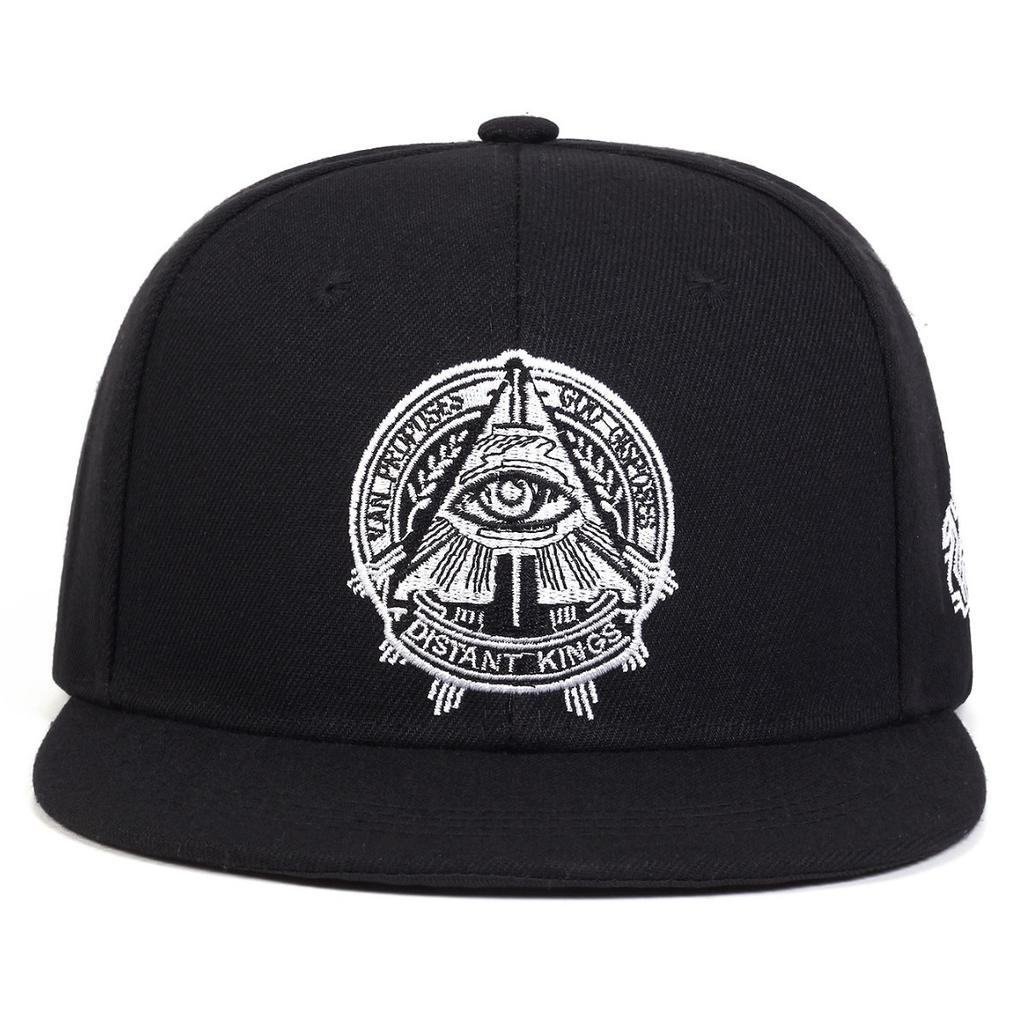 Unisex All-Seeing Eye Embroidered Snapback Hat Black Hip Hop Flat Brim Baseball Cap for Men Women Streetwear Casual Sun Hats