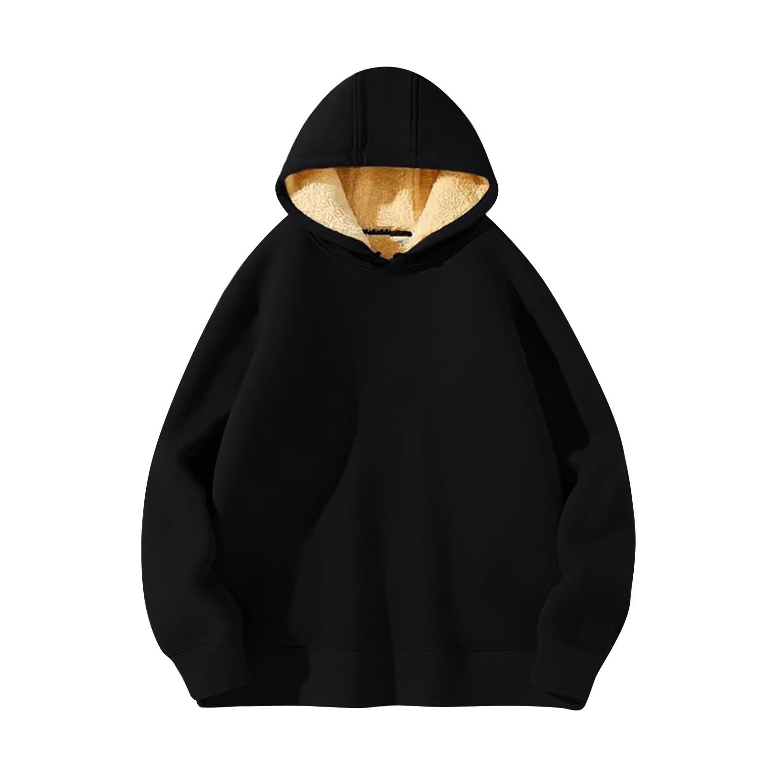 

Женские повседневные толстовки с капюшоном, зимняя теплая флисовая подкладка, пуловер с капюшоном и длинным рукавом L чёрный