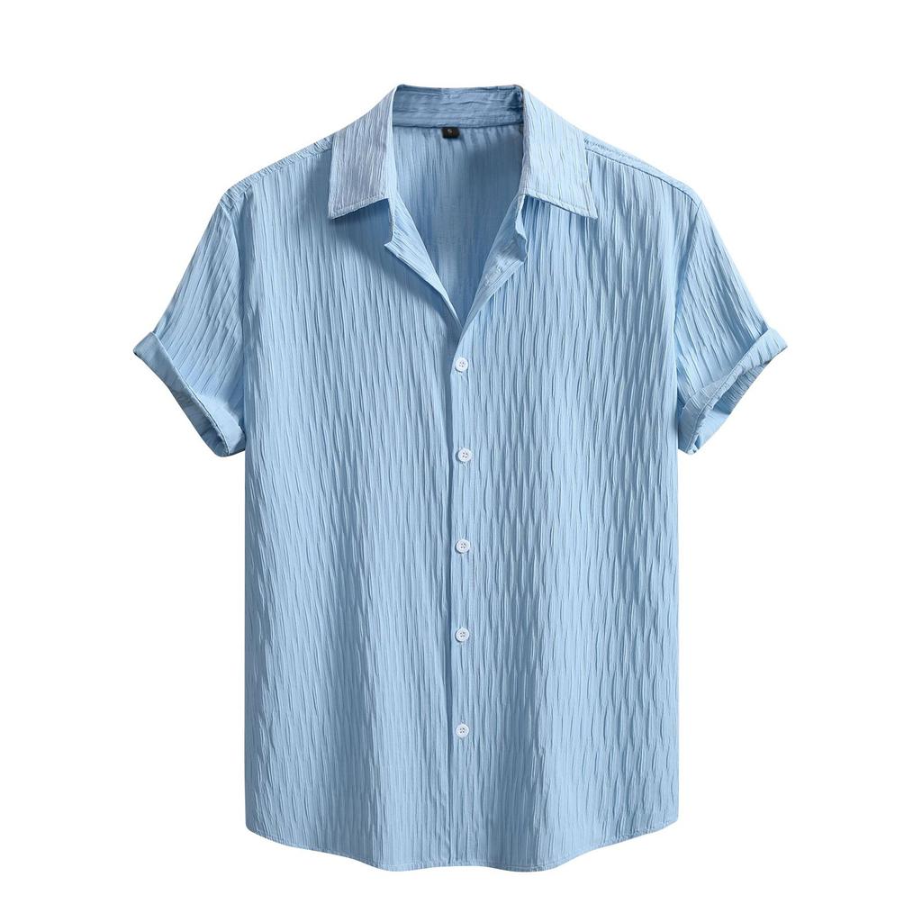 Men's Solid Color Textured Button Short Sleeve Shirts Men's Casual Fashion Short Sleeve Shirts