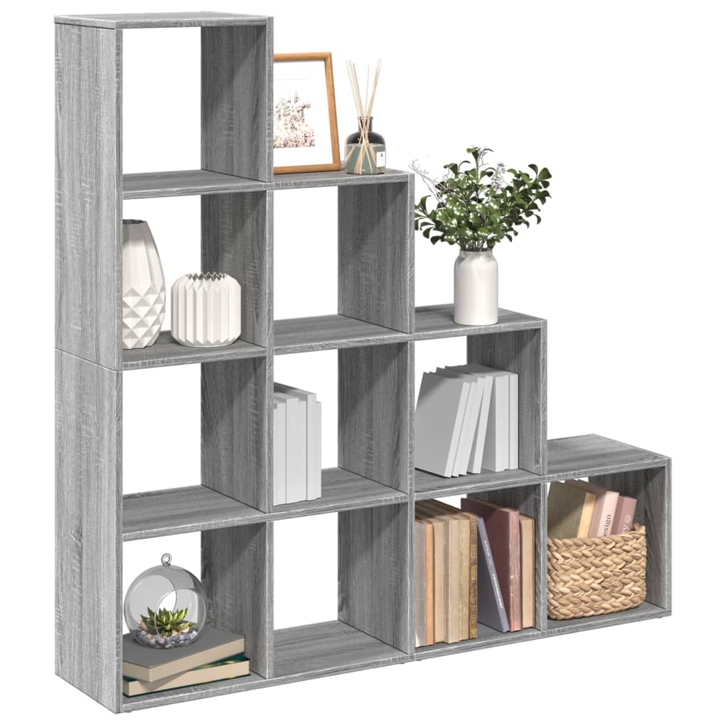 Room Divider Bookshelf 4 Tier Grey Sonoma 131.5 x 29 x 131.5 cm