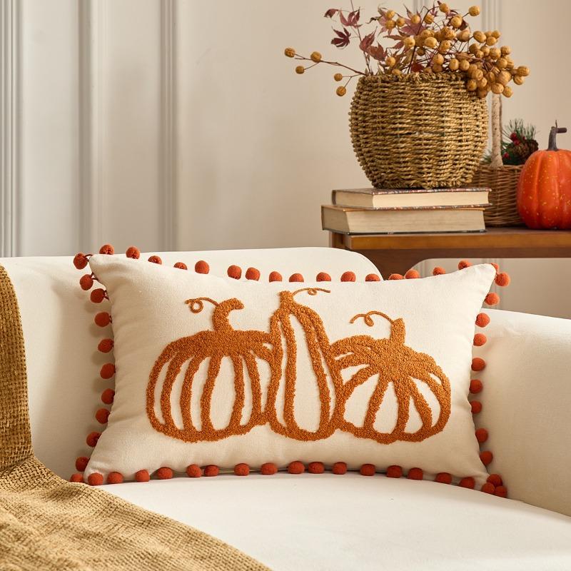 Autumn Themed Pillow Covers Vibrant Pumpkin & Maple Leaf Pillow Covers Cushion Cases for Thanksgiving, Living Room and Garden